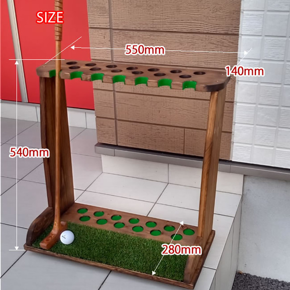 ゴルフクラブスタンド13本＋7本(前立てかけ)　チーク塗装仕上【完成品でお届け】 7枚目の画像
