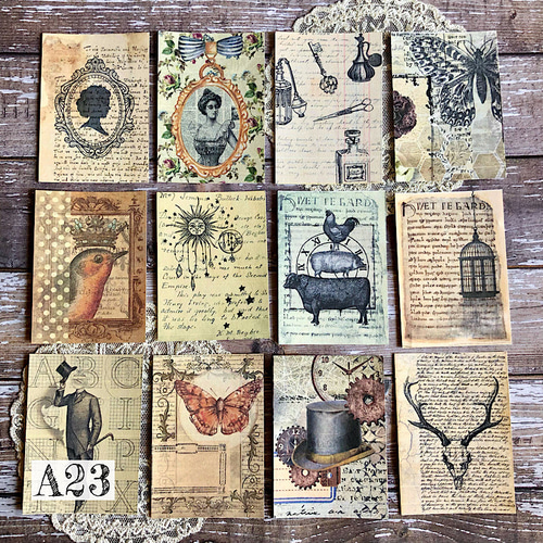 送料無料【A23 コラージュ素材】紙モノ 数字 ジャーナル レトロ