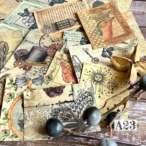 デザインペーパー 紙モノ コラージュ素材 おすそ分け 大量 まとめ売り 送料無料【A23 コラージュ素材】紙モノ 数字 ジャーナル レトロ