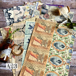 送料無料【A23 コラージュ素材】紙モノ 数字 ジャーナル レトロ