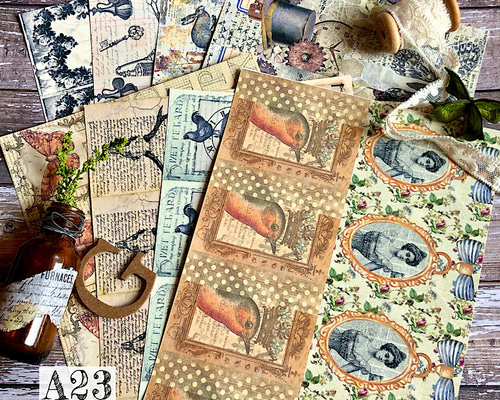 送料無料【A23 コラージュ素材】紙モノ 数字 ジャーナル レトロ