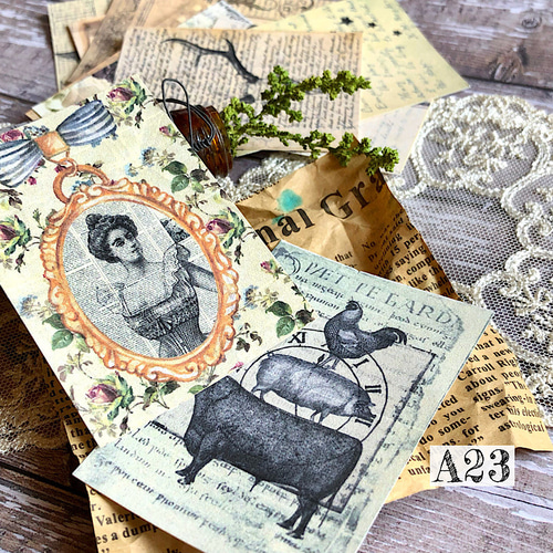 送料無料【A23 コラージュ素材】紙モノ 数字 ジャーナル レトロ