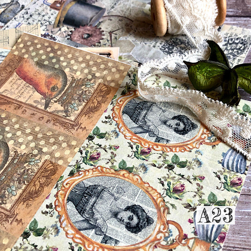送料無料【A23 コラージュ素材】紙モノ 数字 ジャーナル レトロ