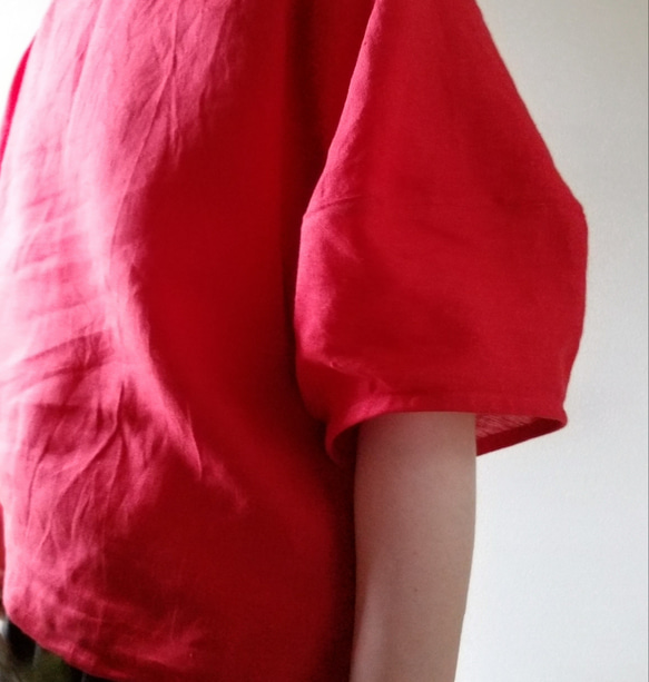茜色　2wayネック ランタン袖　しっとりしなやかなLINEN　プルオーバー♪冷感-creema数量限定- 13枚目の画像