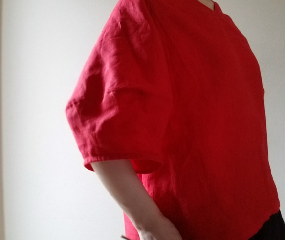 茜色　2wayネック ランタン袖　しっとりしなやかなLINEN　プルオーバー♪冷感-creema数量限定- 3枚目の画像
