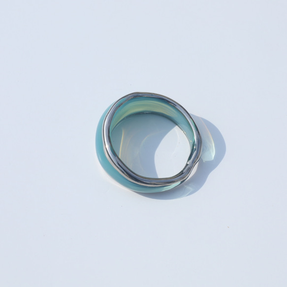ガラスのリング “Frame Platinum”  -ターコイズブルー - 9枚目の画像