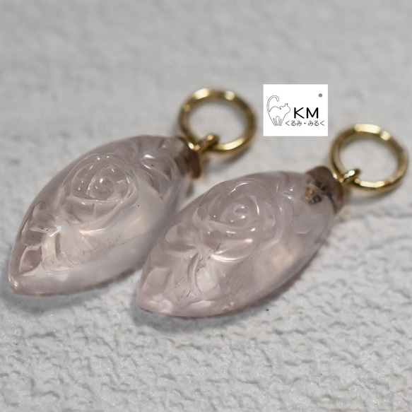 ж特価14kgf 天然石ローズクォーツ薔薇ピアスチャーム ピアス（その他  