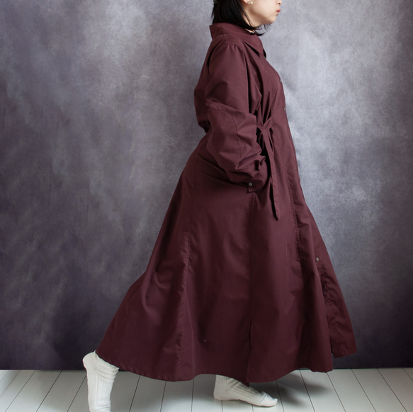 【完全一点物】たっぷりフレアの裾　マーメイドラインが可愛い　デザインたくさんのワンピース　ボルドー 5枚目の画像