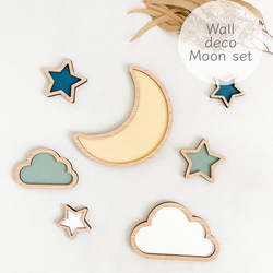 【Moon Set✦ウォールデコ/ブルー系】木製　レターバナー・お誕生日/壁飾り/ウッドレター/子供部屋 1枚目の画像
