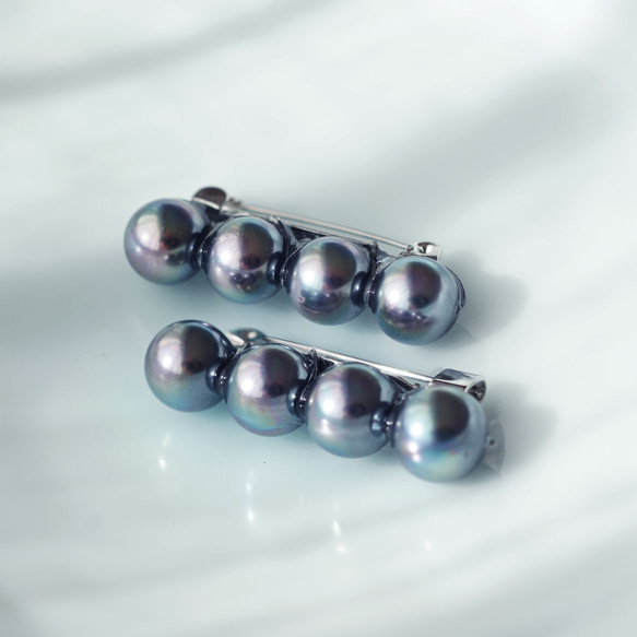 烏黑光澤 ★ 孔雀貝殼珍珠胸針，附四顆珍珠 - Frances 第2張的照片
