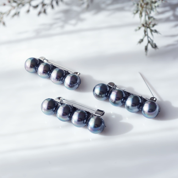 烏黑光澤 ★ 孔雀貝殼珍珠胸針，附四顆珍珠 - Frances 第6張的照片