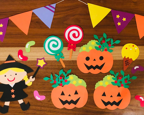 壁面飾り 秋Halloween お菓子パーティー 黒猫ver. 生地 Saki's