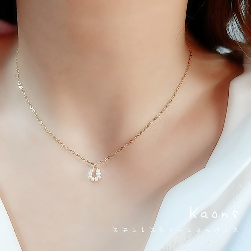 小さな淡水パールステンレスチェーンネックレス/シンプル