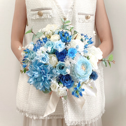 ウェディングブーケ アーティフィシャルフラワー 青・ピンク系 結婚式 前撮り 楽天市場】青のウェディングブーケ アーティフィッシャル