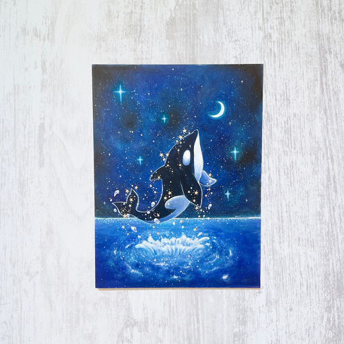 月夜に跳ねるシャチ 絵画 kuro 通販 14466961｜Creema(クリーマ)