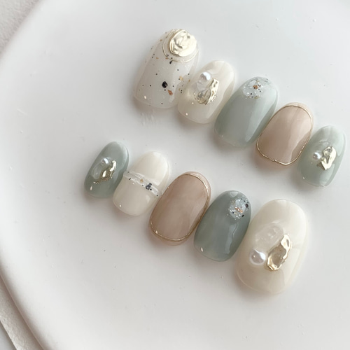 MM☆ネイルチップ ﾈｲﾙﾁｯﾌﾟ】no.15 ニュアンスネイル/くすみカラーネイル/ミラーネイル