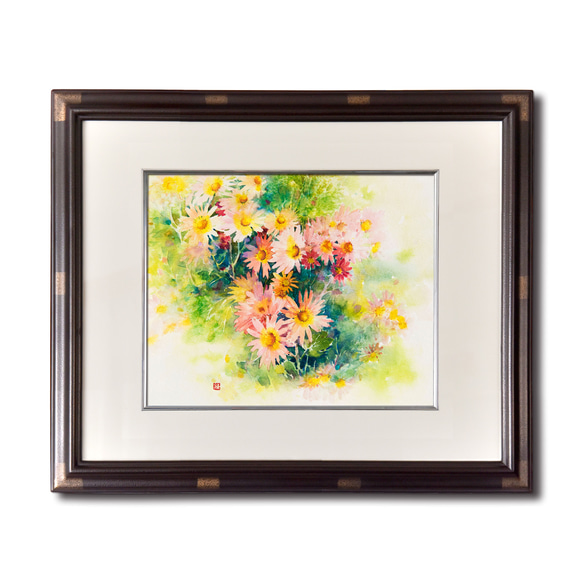 原画　一点もの　白い花-F10 油彩 額縁込み 原画 一点もの 白い花-F10 油彩 額縁込み