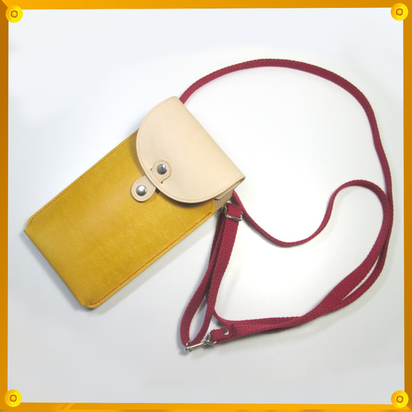 Smartphone・BAG -シンプルライン-黄　スマホショルダーバッグMサイズ 2枚目の画像