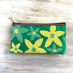畳縁　硬幣錢包　名片夾　復古流行花卉圖案　星花　日式　可爱　綠色 第7張的照片