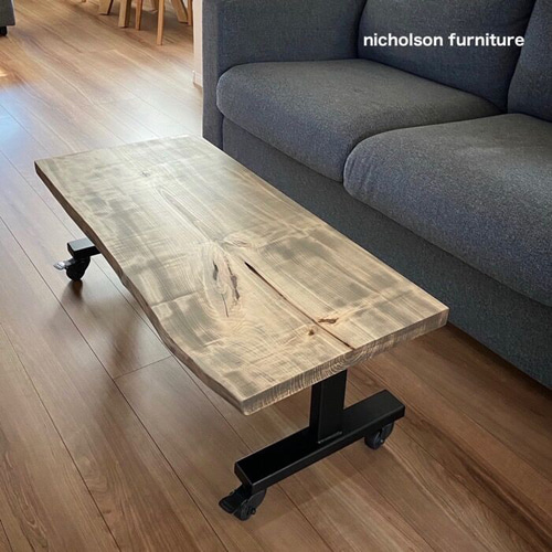 栃トチ一枚板テーブル店舗什器ローテーブルアイアン脚一点物