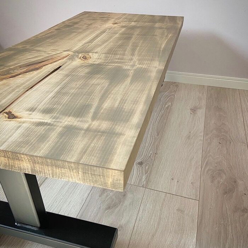 栃トチ一枚板テーブル店舗什器ローテーブルアイアン脚一点物