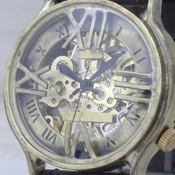BHW121 手動上鍊黃銅 36 毫米羅馬數字浮動縫紉針帶手工手錶 第3張的照片
