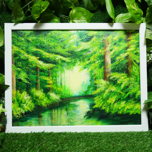 油絵 絵画【緑の湖】 絵画 HR 通販 14467746｜Creema(クリーマ)