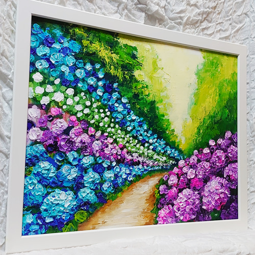 油絵 絵画【あじさいの道】 絵画 HR 通販 14467765｜Creema