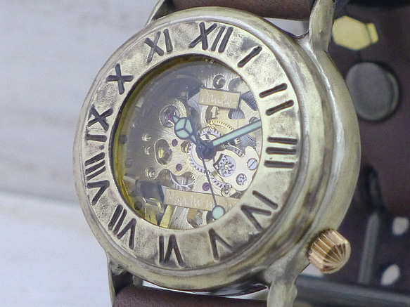 BHW139 手動上鍊 黃銅 36mm Roman Numeral Bezel Normal 皮帶 手工手錶 [BHW139 R 第3張的照片