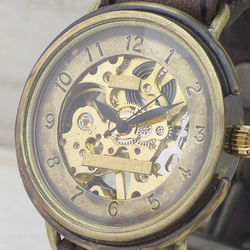 BHW059 手巻きBrass36mm アラビア数字 ミシンステッチベルト 手作り腕時計 [BHW059ミシン] 3枚目の画像