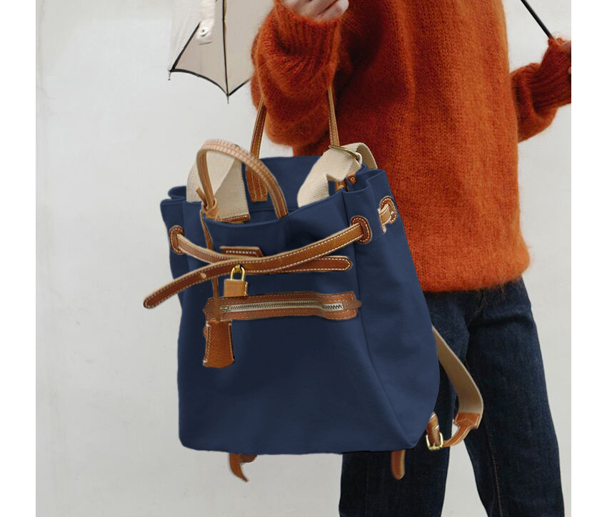 (手づくり)\"絵本の中の世界観\"デニムレザーリュックバックパック刺繍風景帆布 帆布+本革手作りのクラシックリュックサック - LEVAS'S GALLERY