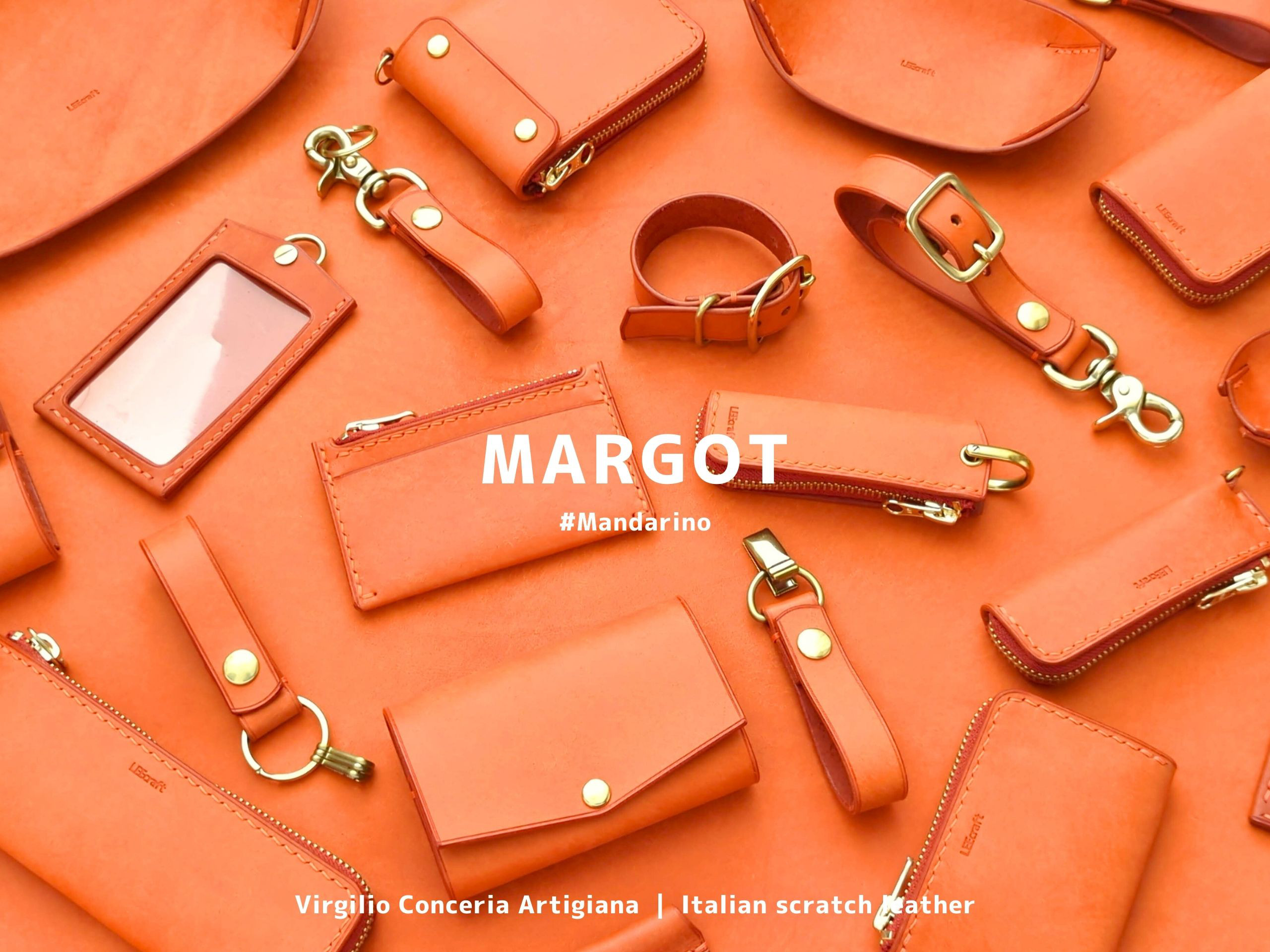 厚い革1枚のポケットマルチケース MARGOT/マルゴー オレンジ イタリアンレザー *受注製作