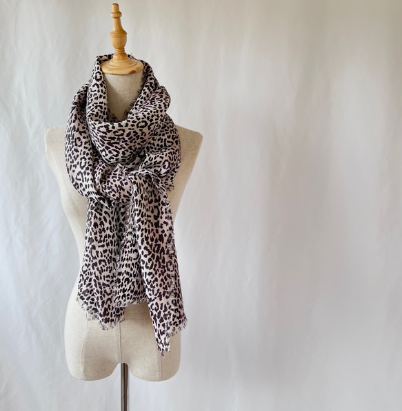 ☆レア生地！☆リネン100%ストール】レオパード ヒョウ柄 リネン