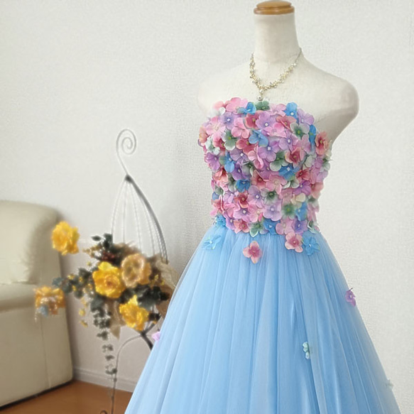 フラワー ロングドレス カラードレス　小花　ピーチ ラベンダー レモン アイスブルー cd3366 12枚目の画像