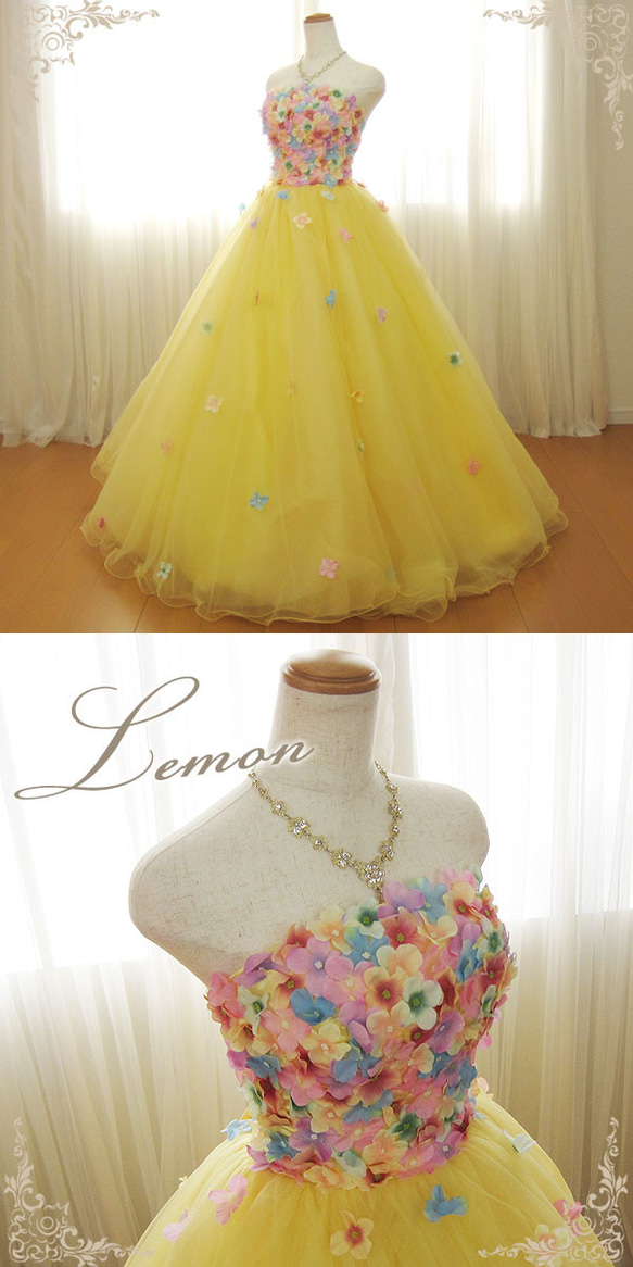 フラワー ロングドレス カラードレス　小花　ピーチ ラベンダー レモン アイスブルー cd3366 10枚目の画像
