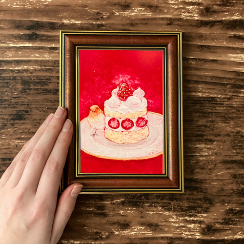 L版 額付き複製画 いちごのケーキ /アートプリント インテリア 絵画
