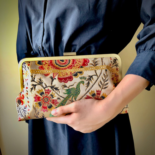 kimono】帯リメイク 孔雀 クラッチバッグ クラッチバッグ らっ