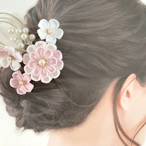 つまみ細工髪飾り 丸半くす2段 七五三 成人式 卒業式 かんざし