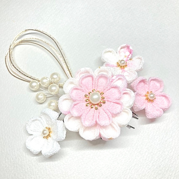 つまみ細工髪飾り 丸半くす2段 七五三 成人式 卒業式 かんざし