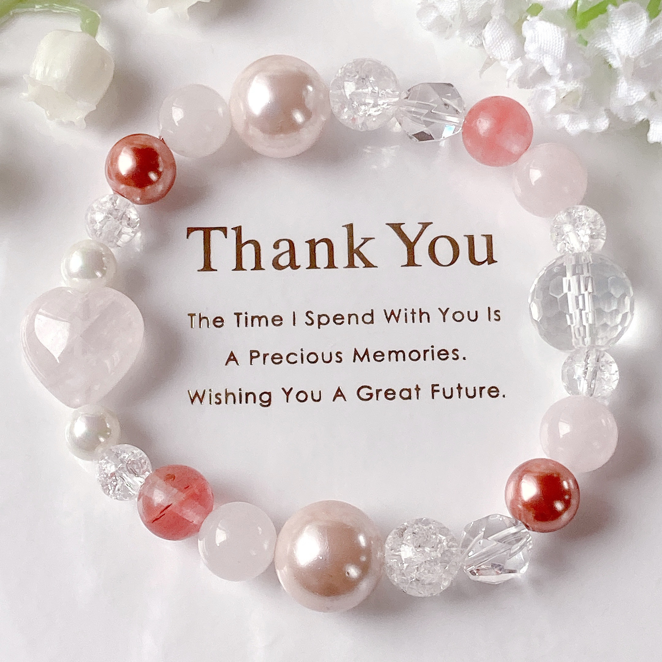 ˚✧₊⁎一点物˚✧₊⁎ローズクォーツハートプリンセス天然石ブレスレット