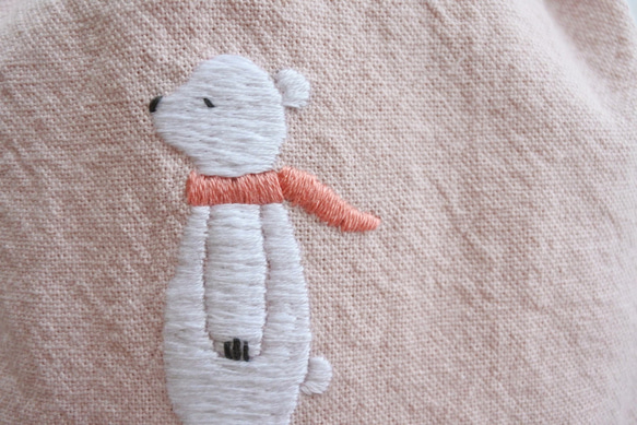 しろくまくん　刺繍　巾着　ももいろ 4枚目の画像