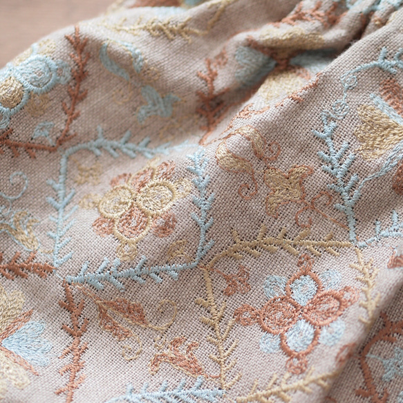 Vintage linen embroidery bag＊リネン刺繍WOODハンドルバッグ 6枚目の画像