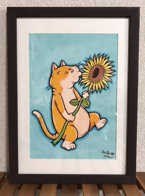 向日葵と夏猫】 アクリル 猫 アート 向日葵 イラスト yoc 通販