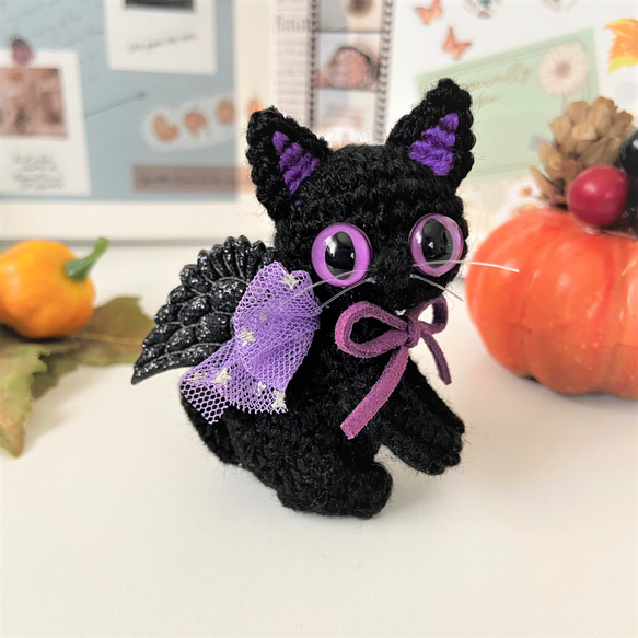 ハロウィンデビル黒猫☆あみぐるみ♡受注製作品 あみぐるみ くろねこ 
