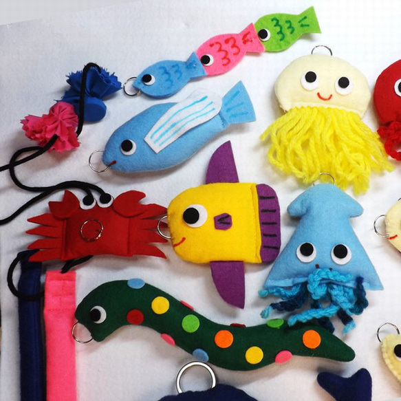 フェルトのさかな釣り（釣り竿2本・お片付け袋付） おもちゃ・人形