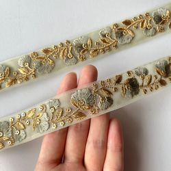 【50cm】インド刺繍リボン　カーキ　チュール　GN451 2枚目の画像
