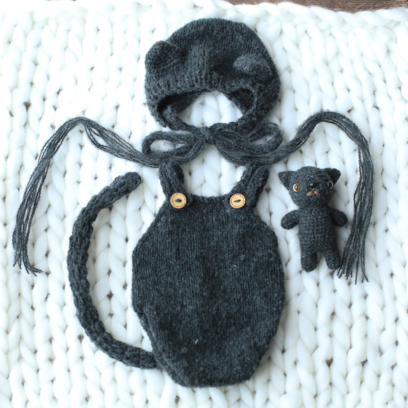 黒猫ちゃんロンパース ニューボーンフォト 衣装 6枚目の画像