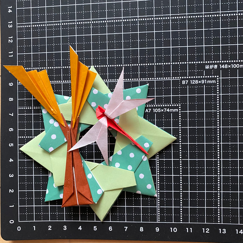 折り紙 ミニリースセット 秋 秋桜の花束 ススキとトンボ 落ち葉と秋の