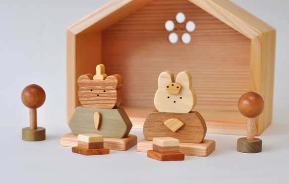 おひなさま お名前刻印可 〜うさぎとくまのおひなさま〜 桃の節句 木製