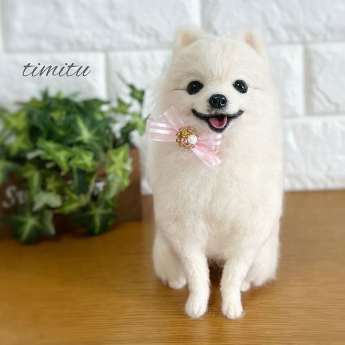 羊毛フェルト ポメラニアンのフラワーリース あじさい 母の日